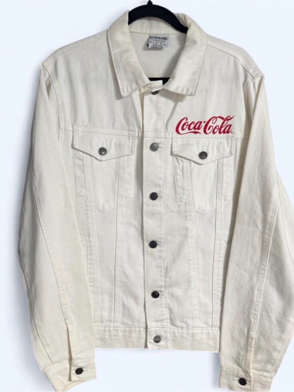 Vintage Coca-Cola Off-White Denim Shirt Jacket with Red Logo